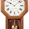 Light Oak Traditional Schoolhouse Wall Clock With Chime & Pendulum QXH110BLH