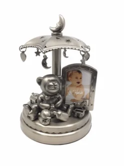 Pewter Baby Musical Carousel With Picture Frame