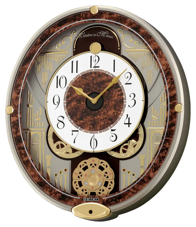 Golden French Horns Melodies In Motion Seiko Wall Clock QXM265BRH 2 Golden French Horns Melodies In Motion Seiko Wall Clock QXM265BRH - Image 2