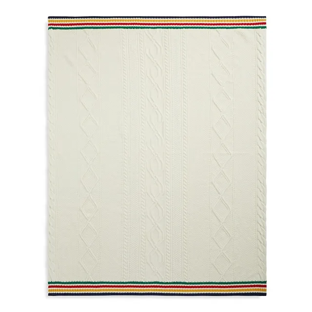 Wool-Blend Cable-Knit Multistripe Throw 1 Wool-Blend Cable-Knit Multistripe Throw