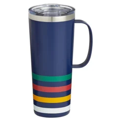 Navy Multistripe Travel Mug With Handle