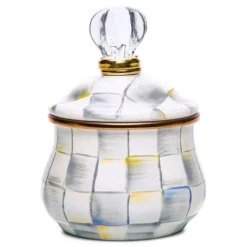 Sterling Check Enamel Lidded Sugar Bowl