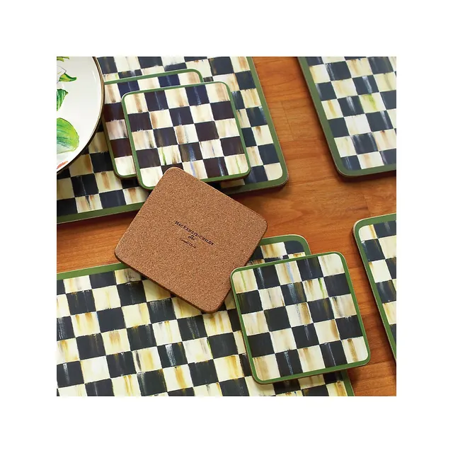Courtly Check 4-Piece Cork Back Coaster Set 3 Courtly Check 4-Piece Cork Back Coaster Set - Image 3